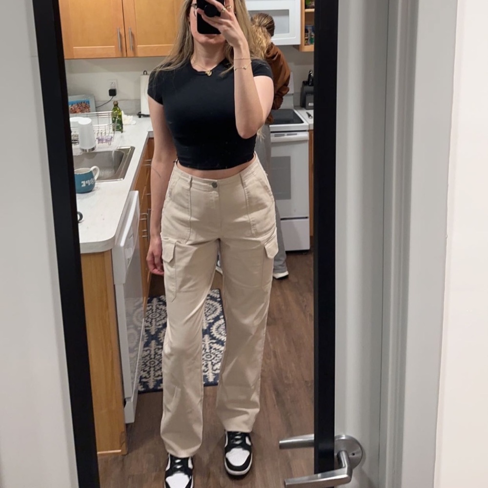 American Tall Straight Leg Cargo Chino Pants in Soft Beige